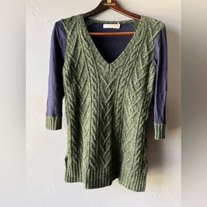Pilcro Wool/Cotton Navy and Green Sweater ~ Size M